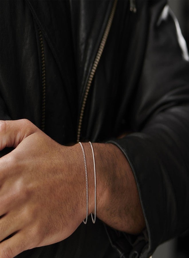 Moodear Trendy Mens Bracelet - Thin Stackable 925 Sterling Silver Cuban Link Snake Chain 6.5In Mens Bracelets Set Jewelry - Image 5
